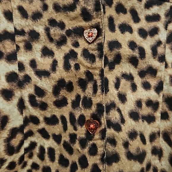 Betsey Johnson Leopard Print Flannel PJ Shirt/ S - Picture 2 of 7